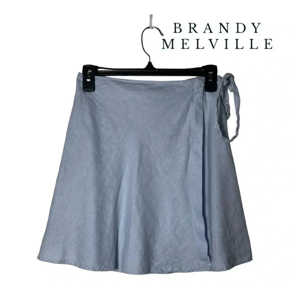 1793. BRANDY MELVILLE TRUE WRAP SKIRT LIGHT BLUE IN COLOR ONE SIZE WITH TIE - Picture 1 of 7